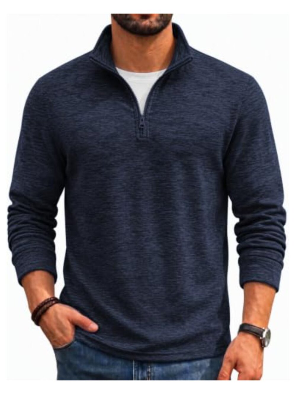 Quarter Zip Pullover Sweater Regular Fit Fleece Sweatshirt Mock Neck Long Sleeve